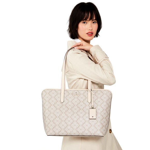 New Kate Spade Spade Flower Large Tote Dark Beige Multi - Picture 3 of 5